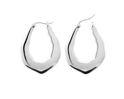 Orecchini A Cerchio In Argento 925/000 Rodio - Forma Irregolare - Liscio - Immagine 1 di 4