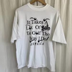 Jamaican Tees Golf Funny Shirt White Size L It Takes A Lot Of Balls - Picture 1 of 6