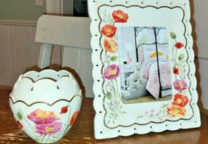 Lenox "Poppies on Pink"5x7 Portrait Easel Back Picture Photo Frame with vase - Picture 1 of 7