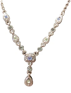 Silver Toned Necklace With Multi colred ? Rhinestones - Picture 1 of 7