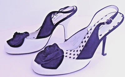 Black & White Sling Back Slip On Heels Chinese Laundry Flower Retro Sz 7.5 M EUC - Image 1 of 4