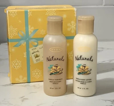 2 bottles AVON NATURALS Vanilla Body Lotion/Foam Bath 2 oz. Sealed - Image 1 of 2