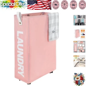 Versatile 26" Pink Laundry Basket with Wheels - Perfect for Small Spaces - Picture 1 of 8