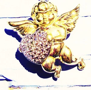 ENTZÜCKENDER TECHNIBOND ENGEL MIT HERZ KOMBI ANHÄNGER/NADEL UND 18" KETTE! - Bild 1 von 6