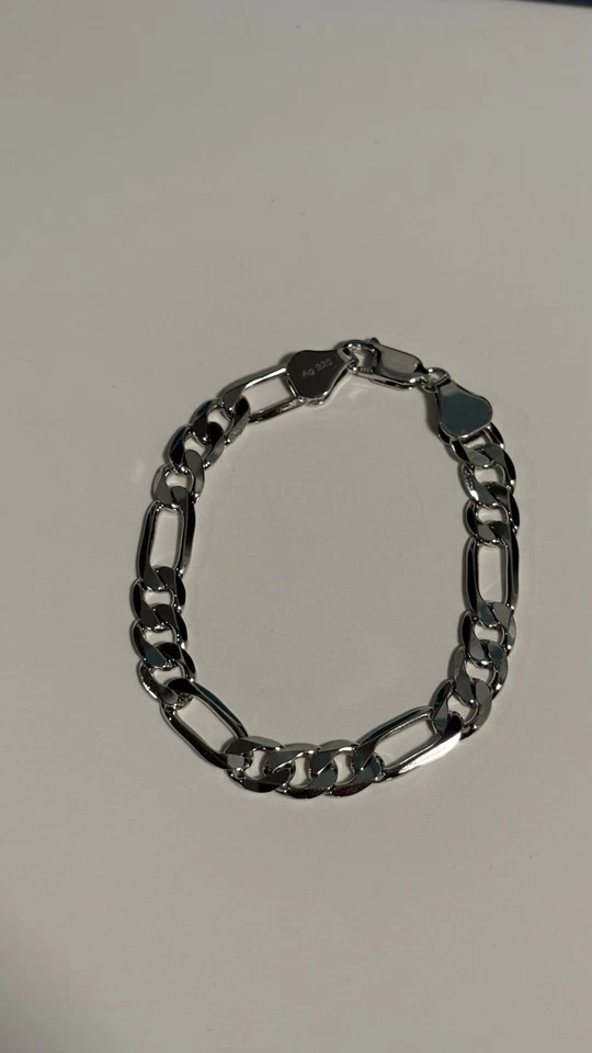 "Pulsera Figaro de plata de ley 925 de 7"" - 7 mm - 12 g - acabado rodio audaz pesado" Foto 1 de 3