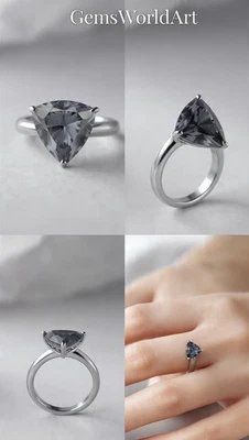 💍 2 Ct Trillion Cut Grey Diamond Silver Ring  – Elegant GemsWorldArt Style✨ - Image 1 of 4