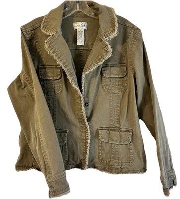 Live a Little Jacket Womens XL Fringed Olive Snap Button Pockets - Image 1 of 4
