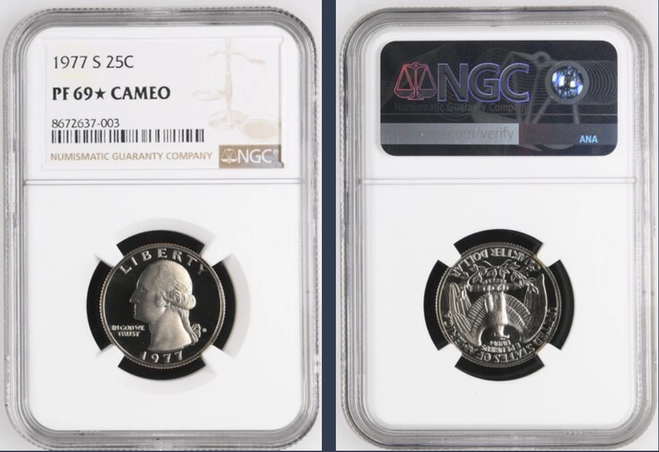 1977-S Washington Proof Quarter, Graded PF69* Ultra Cameo by NGC *fresh slab* - Image 1 of 1