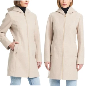 Vince Camuto Hooded Full Zip Jacket Coat Mid Length Light Tan Women Size S - Picture 1 of 10