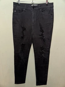 Pantalones de mezclilla KanCan ajustados desgastados negros fiesta noche para mujer talla 11/29 usados en excelente estado - Imagen 1 de 7