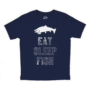 Youth Eat Sleep Fish T Shirt Funny Fishing Tee Cool Graphic Fun Crazy for Kids - Picture 1 of 7