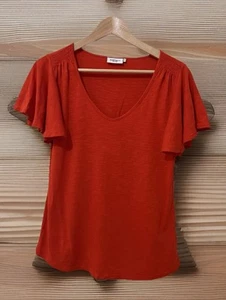 JEANSWEST Spicy Orange Viscose Cotton Flutter Sleeve Knit Top. Fits XS/S. GUC - Picture 1 of 9