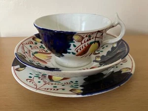 Victorian Gaudy Welsh "Tulip" Pattern Trio Excellent Condition - FREE POSTAGE - Picture 1 of 10