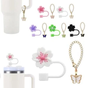 10mm Flower Silicone Straw Cap Cover Butterfly Charm Chain for Stanley Cup D3P7 - Picture 1 of 23