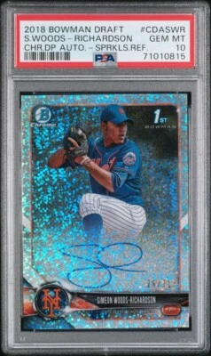 2018 SIMEON WOODS-RICHARDSON BOWMAN CHROME 1ST AUTO SPARKLE REFRACTOR /71 PSA 10 - Image 1 of 2