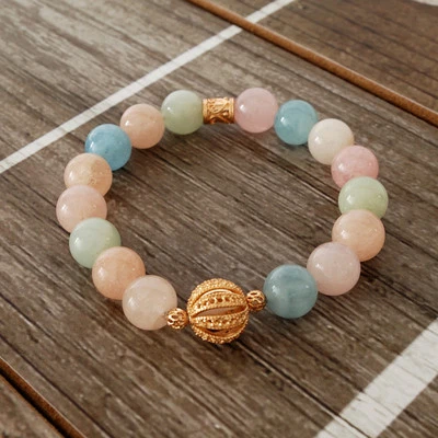 Pulsera de piedra natural personalizada - Morganita con cuentas de oro rosa Foto 1 de 4