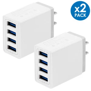 2-Pack 4 USB Port Wall Home Power Charge Adapter Plug for Samsung iPhone LG Moto - Picture 1 of 5