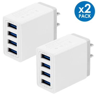 2-Pack 4 USB Port Wall Home Power Charge Adapter Plug for Samsung iPhone LG Moto - Image 1 of 4