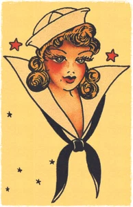 Seemannsmädchen Vintage Seemann Jerry inspiriert Pin Up Tattoo Poster USA Navy Marines - Bild 1 von 1