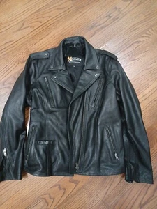 Xelement Black Cafe Racer Leather Motorcycle Bike Jacket Removable Liner Men 2XL - Picture 1 of 5