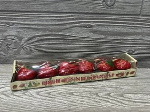 Vintage Strawberry Shaped Fruit Tinned Candles NOS 1.5” Set of 6 Retro Decor - Picture 1 of 8