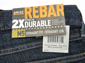 ARIAT M5 Straight Fit Straight Leg Rebar M5 Work Jean Blackstone Mens Size 30/32 - Picture 1 of 11