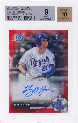2017 Bowman Chrome Ryan O'Hearn Prospect Auto Red Refractor #CPAROH /5 BGS 9/10 - Image 1 of 2