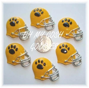 6PC BLACK PAW YELLOW GOLD FOOTBALL HELMET RESINS 4 HAIRBOW BOW CENTER - Picture 1 of 1