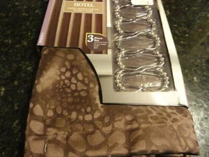 New 14 pc Brown Neutral fabric SHOWER CURTAIN Hook Liner embossed animal spots - Picture 1 of 5
