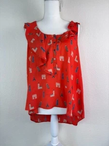 Maeve Anthropologie canotta donna 6 orlo asimmetrico arancione torre Eiffel con volant - Foto 1 di 7