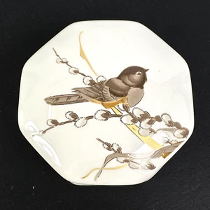 Vintage Otagiri Vogel auf Pussywillow Keramik achteckige Schmuckschatulle mit Deckel - Bild 1 von 5