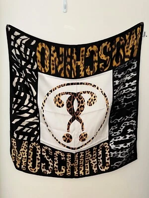 Moschino Mujer Seda Cuadrado Estampado Animal Bufanda Color Negro/Multi 35" x 35" NUEVO Foto 1 de 4