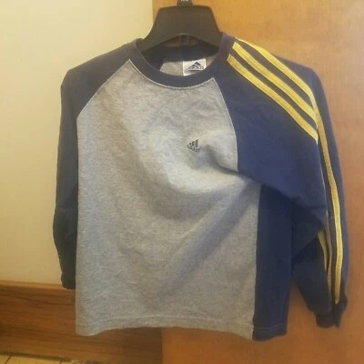 Adidas мальчиков рубашка размер M (10-12) длинные рукава серый и синий с желтыми полосками - Изображение 1 из 2