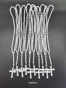 Catholic Prayer Bead Rosary White Plastic Beads w/ White Cross 10pk - Picture 1 of 2