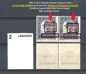 France Colonies 1927 Greater Lebanon Cedars Errors Stamps Shifted Overprint MNH - Picture 1 of 1