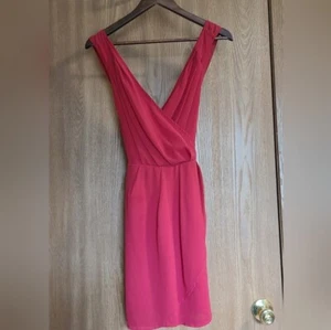 Maude Red Cocktail Dress Mini V-neck Sheer Layers Flowy Party Prom Wedding Sz M - Picture 1 of 10