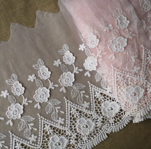3.5 Yard 14" Wide Baby Pink Tulle Mesh Lace with Embroidered COtton Flower xh168 - Picture 1 of 2