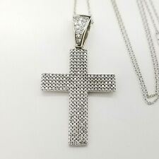GM 925 Sterling Silver Rope Chain Flat X Cross Pave CZ Pendant 18' Inch Necklace
