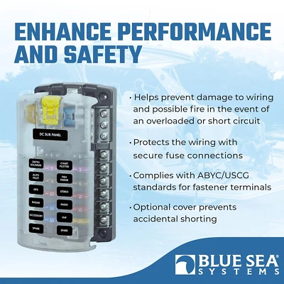 *Nuevo* Bloque de fusibles de 12 circuitos Blue Sea 5026 con cubierta y bus negativo Foto 1 de 4