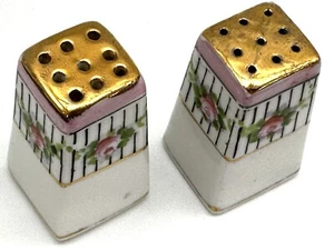 2 saleros y pimenteros pintados a mano con patrón floral rosa de 1 3/4" oro nipón - Imagen 1 de 7