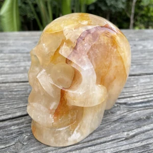 3,2 Pfund 4,5 Zoll natürlicher goldener Heiler Schädel Figur Dekor Kristall Quarz Reiki C1 - Bild 1 von 12