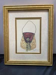 Signierter Peggy Abrams Kunstdruck gerahmtes Wanddekor viktorianische Dame Handtasche 11 x 9 Mode - Bild 1 von 5