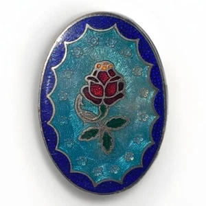 Vintage Cloisonne blau mit roter Rose Gürtelschnalle Schal Slide Clip - Bild 1 von 8