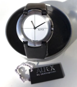 ALFEX Unisex WATCH Brushed Steel Dial SWISS MADE Movements Design Leather Strap - Picture 1 of 12