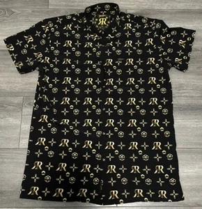 Retro Rifle Shirt L Black Short Sleeve High Roller Gold Button Down Pearl Snap - Picture 1 of 12