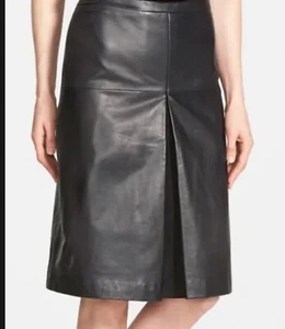 Halogen Genuine Leather A-Line Skirt In Black Sz 4 NWT $248 - Picture 1 of 10