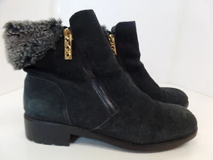 Cole Haan Quinney Womens 8.5 Black Waterproof Suede Fur Winter Snow Ankle Bootie - Picture 1 of 15