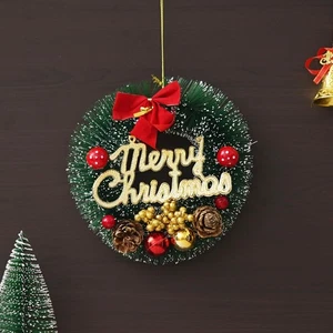 eCraftIndia Corona Verde Feliz Navidad con Bolas de Bayas Rojas Cinta Flores | - Imagen 1 de 9