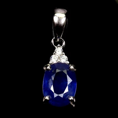 Colgante de plata de ley 925 zafiro ovalado 8x6 mm joyas de piedras preciosas naturales Foto 1 de 4