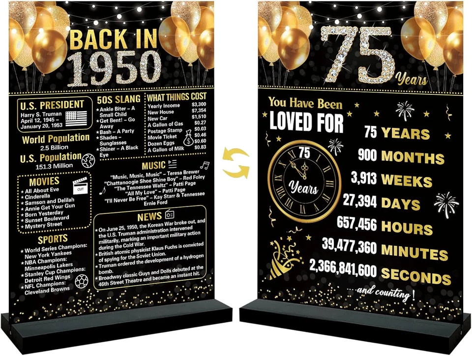 75-й день рождения юбилей украшения женщин мужчин, черное золото назад в 1950 Birthda - Изображение 1 из 4